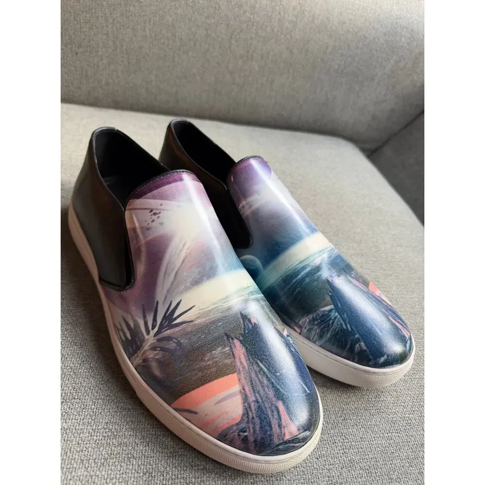 Robert Graham Wllamar Ocean Print Clack Slip-on Sneakers Blue Men's 13